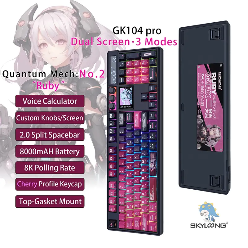 SKYLOONG GK104 Pro Full-Size 3-Mode Wireless Mechanical Keyboard with 3.0 Screen 3 Knobs Hot-Swappable Silent Switch PBT keycaps