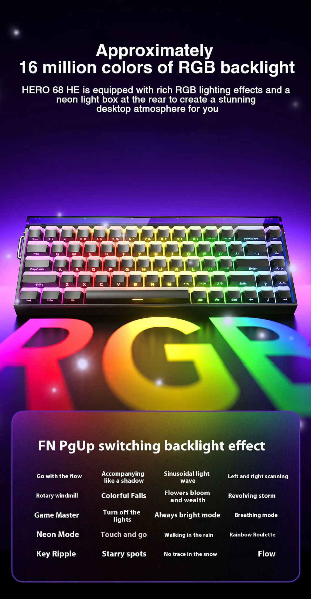 AULA HERO 68HE Magnetic Switch Keyboard Rapid Trigger 8K Return Esports Gamer Keyboard RGB Wired Gaming Keyboard