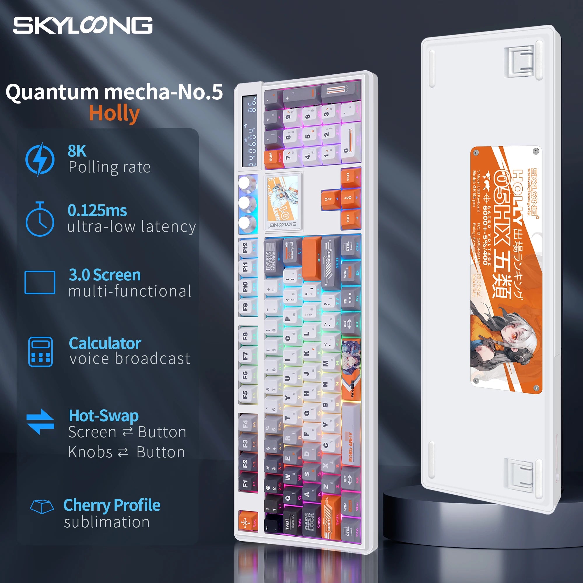 SKYLOONG GK104 Pro Full-Size 3-Mode Wireless Mechanical Keyboard with 3.0 Screen 3 Knobs Hot-Swappable Silent Switch PBT keycaps